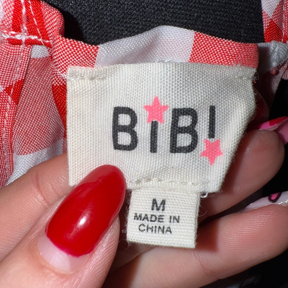 BiBi Red Gingham Ruffle Peplum Top M Cottagecore Picnic Coquette Blouse - Picture 2 of 9